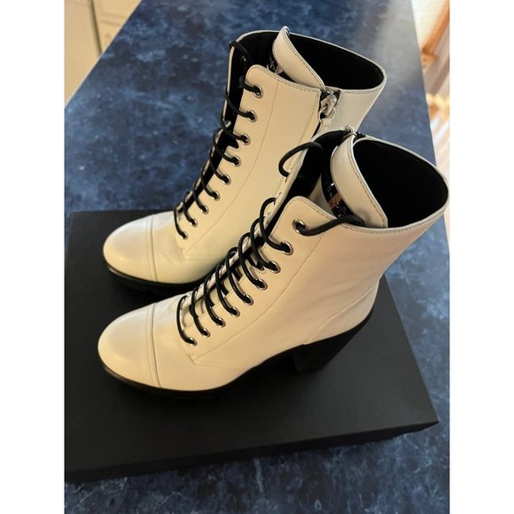 Giuseppe Zanotti Gintonic Leather Platform Booties White Women’s Size 8 - Picture 2 of 9
